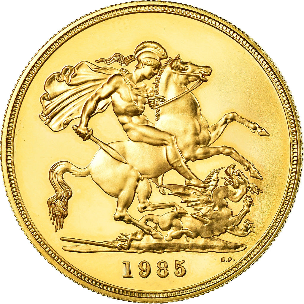 Coin, Great Britain, Elizabeth II, 5 Pounds, 1985, MS(65-70), Gold, KM:945