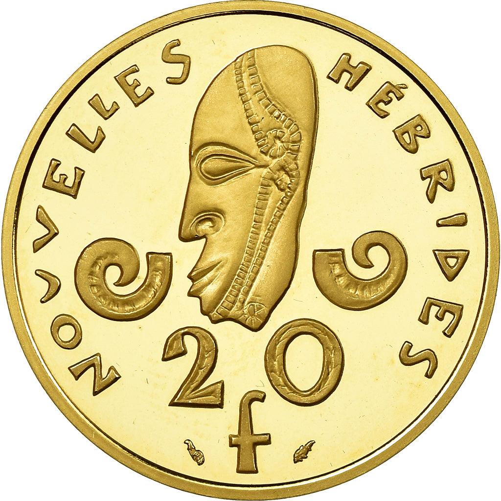 Coin, New Hebrides, 20 Francs, 1979, Paris, Piéfort, MS(65-70), Gold