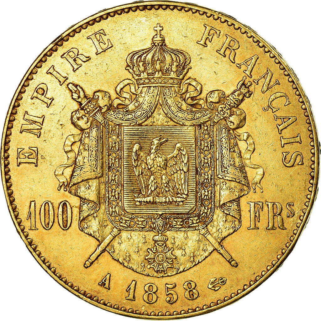 Coin, France, Napoleon III, 100 Francs, 1858, Paris, EF(40-45), Gold