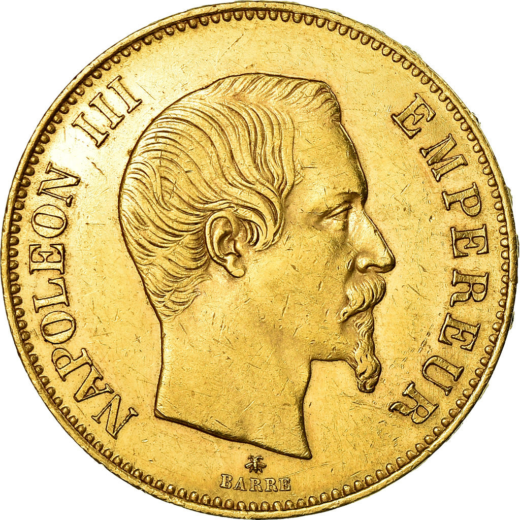 Moneda, Francia, Napoleon III, 100 Francs, 1855, Strasbourg, MBC+, Oro
