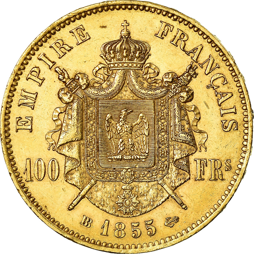 Moneda, Francia, Napoleon III, 100 Francs, 1855, Strasbourg, MBC+, Oro