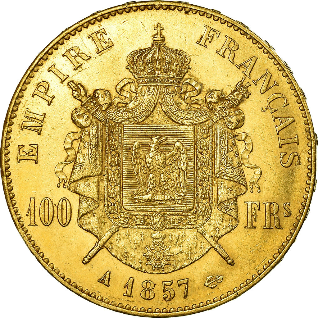 Coin, France, Napoleon III, 100 Francs, 1857, Paris, AU(50-53), Gold