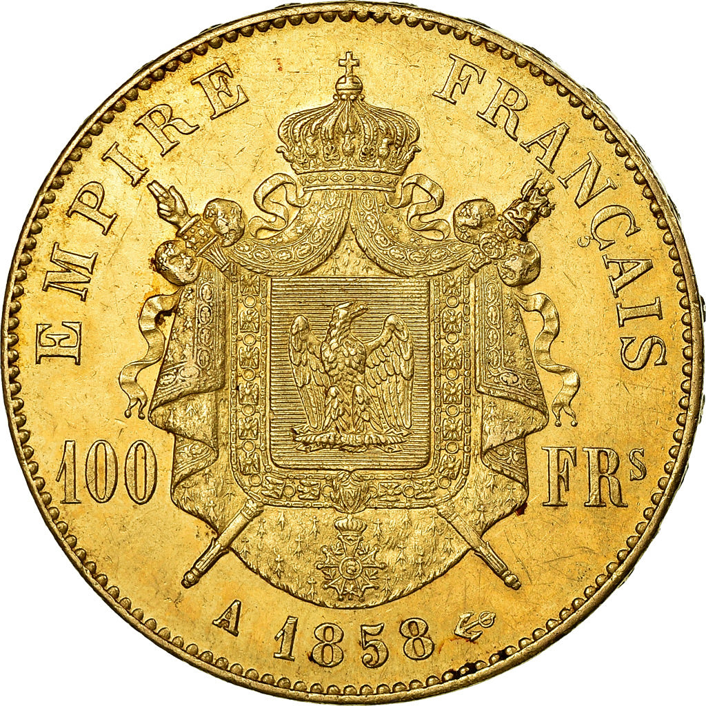 Coin, France, Napoleon III, 100 Francs, 1858, Paris, AU(55-58), Gold