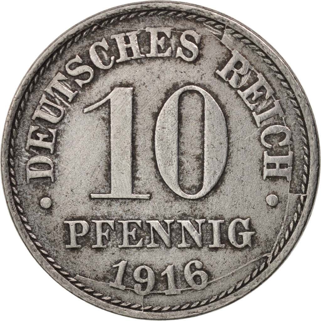 GERMANY - EMPIRE, 10 Pfennig, 1916, Berlin, EF(40-45), Iron, KM:20