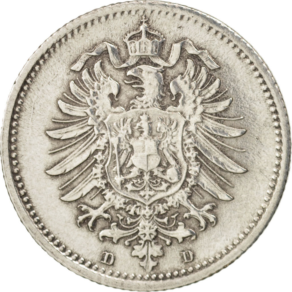 GERMANY - EMPIRE, Wilhelm I, 20 Pfennig, 1876, Munich, AU(50-53), Silber, KM:5