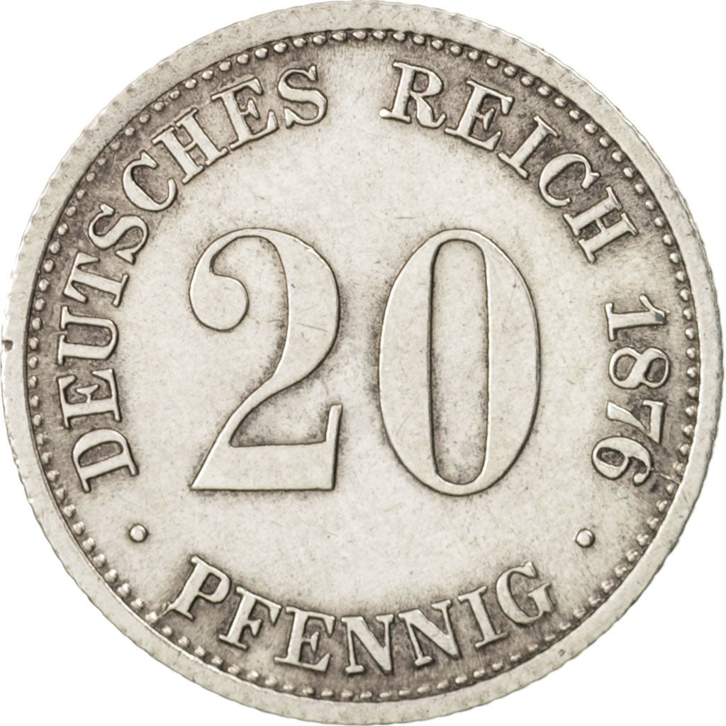 GERMANY - EMPIRE, Wilhelm I, 20 Pfennig, 1876, Munich, AU(50-53), Silber, KM:5