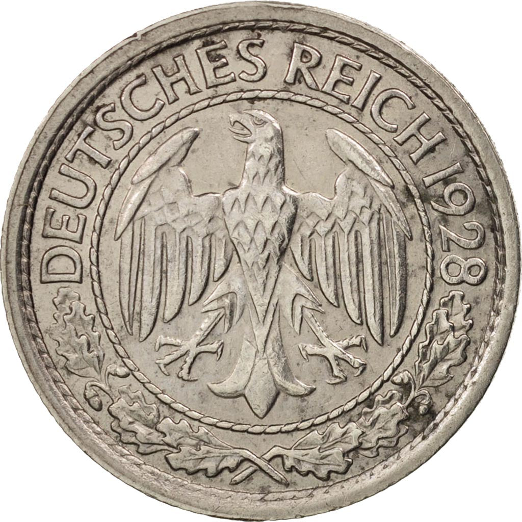 GERMANIA, REPUBBLICA DI WEIMAR, 50 Reichspfennig, 1928, Muldenhütten, BB, Ni...