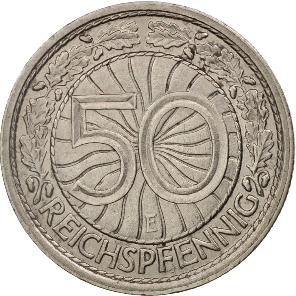 GERMANIA, REPUBBLICA DI WEIMAR, 50 Reichspfennig, 1928, Muldenhütten, BB, Ni...