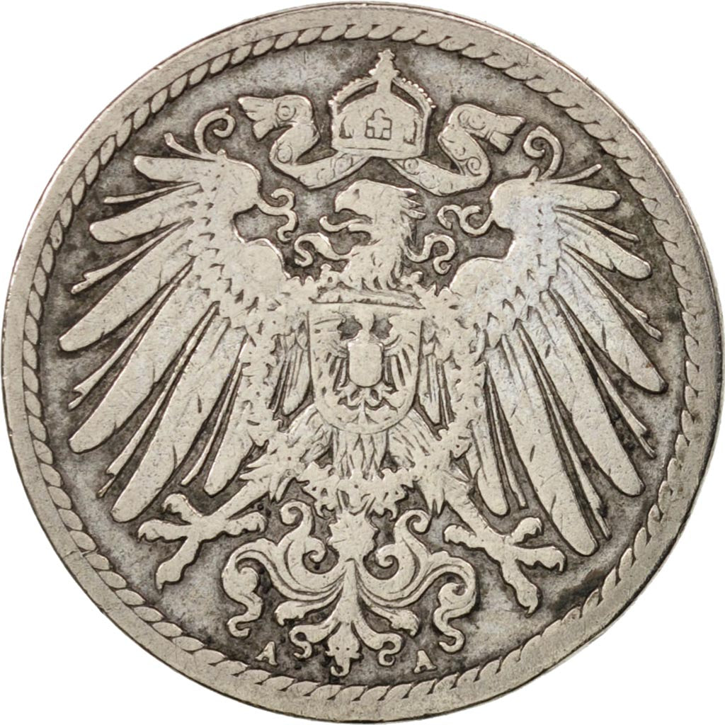 Moneta, GERMANIA - IMPERO, Wilhelm II, 5 Pfennig, 1898, Berlin, BB, Rame-nichel