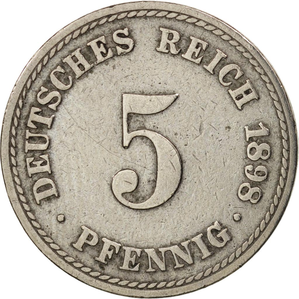 Moneta, GERMANIA - IMPERO, Wilhelm II, 5 Pfennig, 1898, Berlin, BB, Rame-nichel