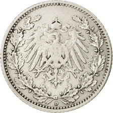 GERMANY - EMPIRE, 1/2 Mark, 1913, Munich, VF(30-35), Silver, KM:17