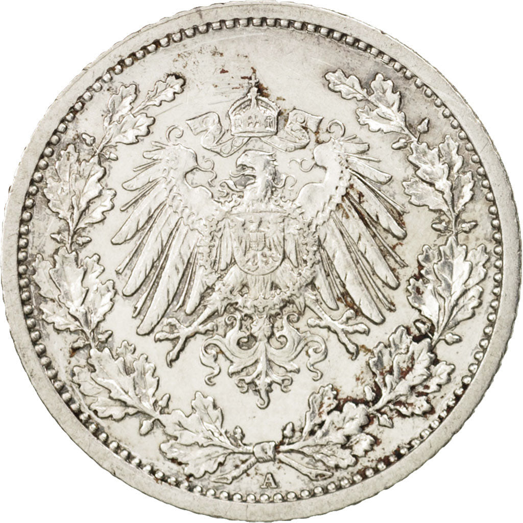 GERMANY - EMPIRE, 1/2 Mark, 1908, Berlin, EF(40-45), Silver, KM:17