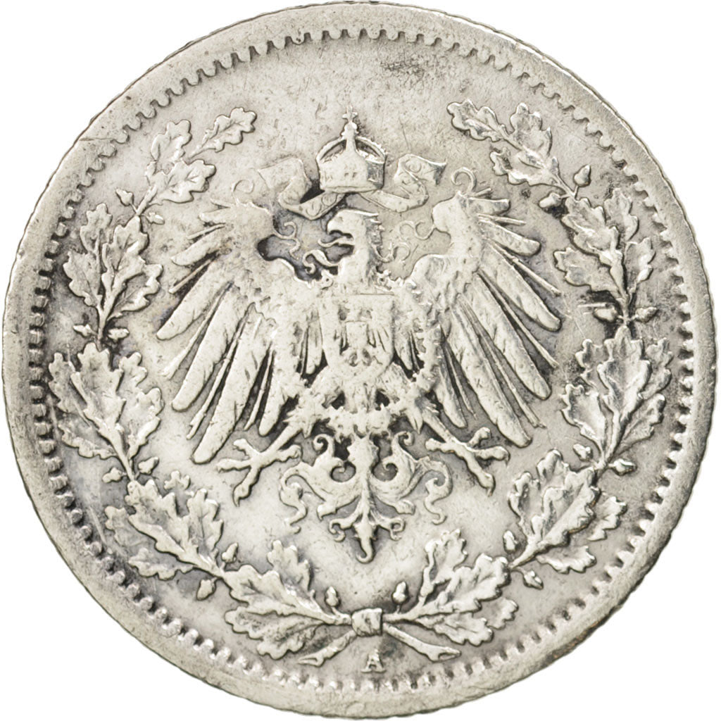 GERMANY - EMPIRE, 1/2 Mark, 1907, Berlin, EF(40-45), Silver, KM:17