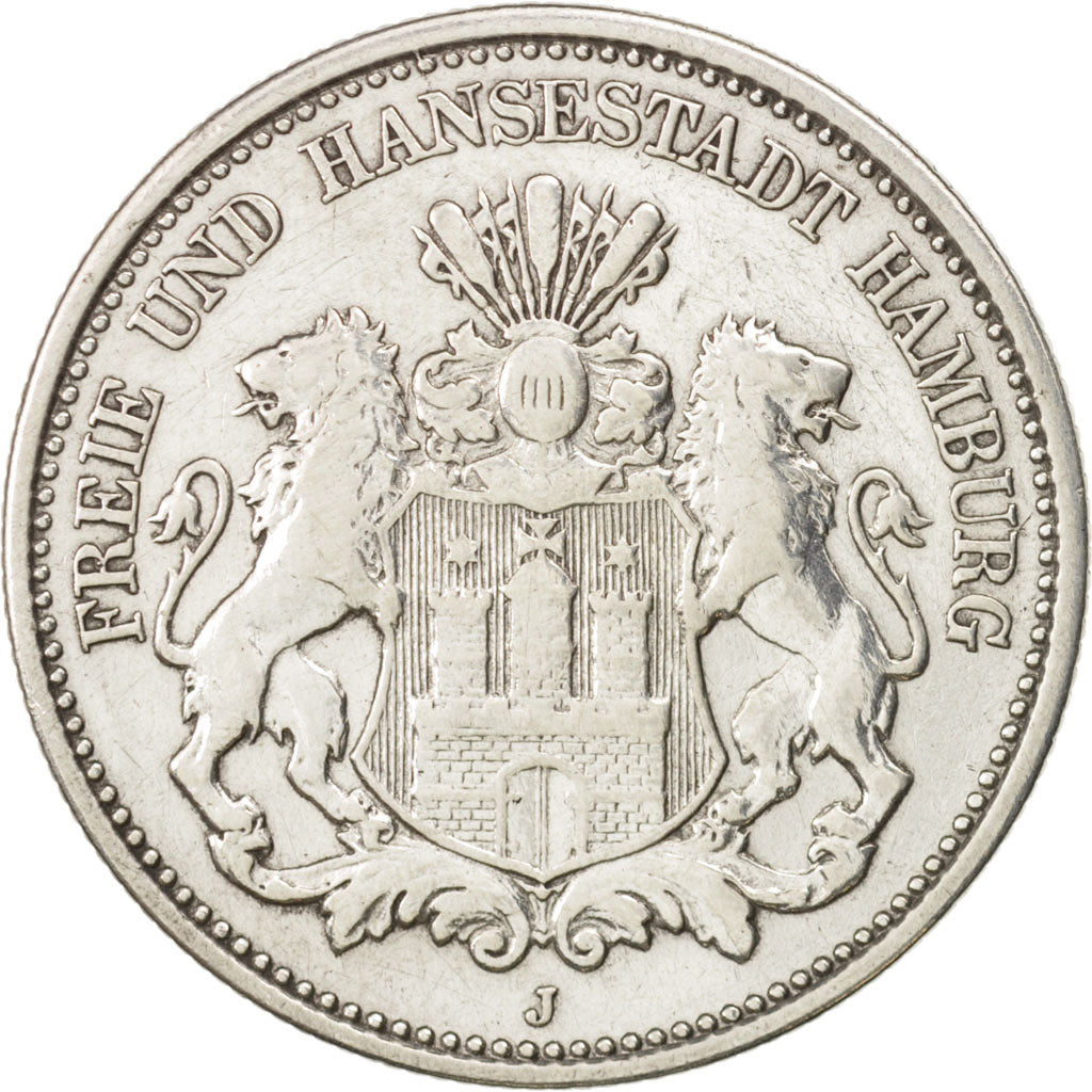 Stati tedeschi, HAMBURG, 2 Mark, 1907, Hamburg, BB, Argento, KM:612