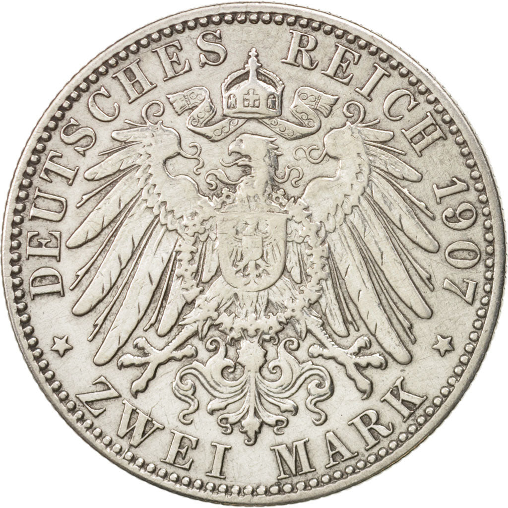 Stati tedeschi, HAMBURG, 2 Mark, 1907, Hamburg, BB, Argento, KM:612