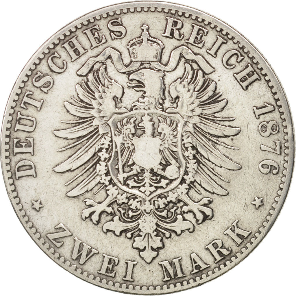 Deutsch Staaten, BAVARIA, Ludwig II, 2 Mark, 1876, Munich, EF(40-45), KM:903