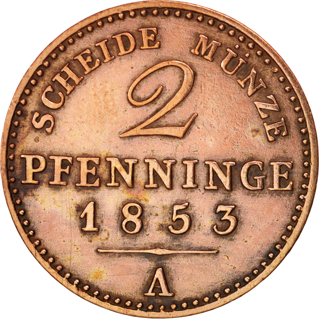 Stati tedeschi, PRUSSIA, Friedrich Wilhelm IV, 2 Pfennig, 1853, Berlin, BB, R...