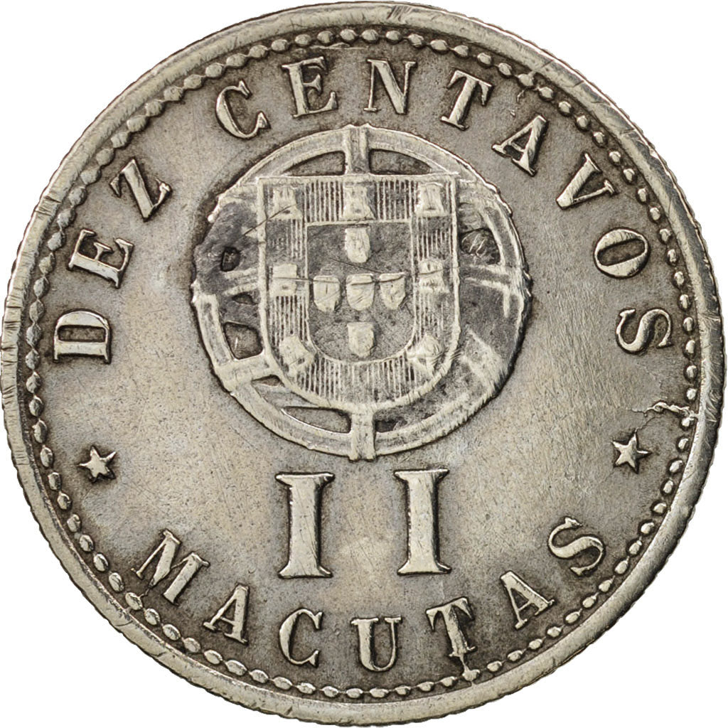 Angola, 10 Centavos, 2 Macutas, 1927, EF(40-45), Copper-nickel, KM:67