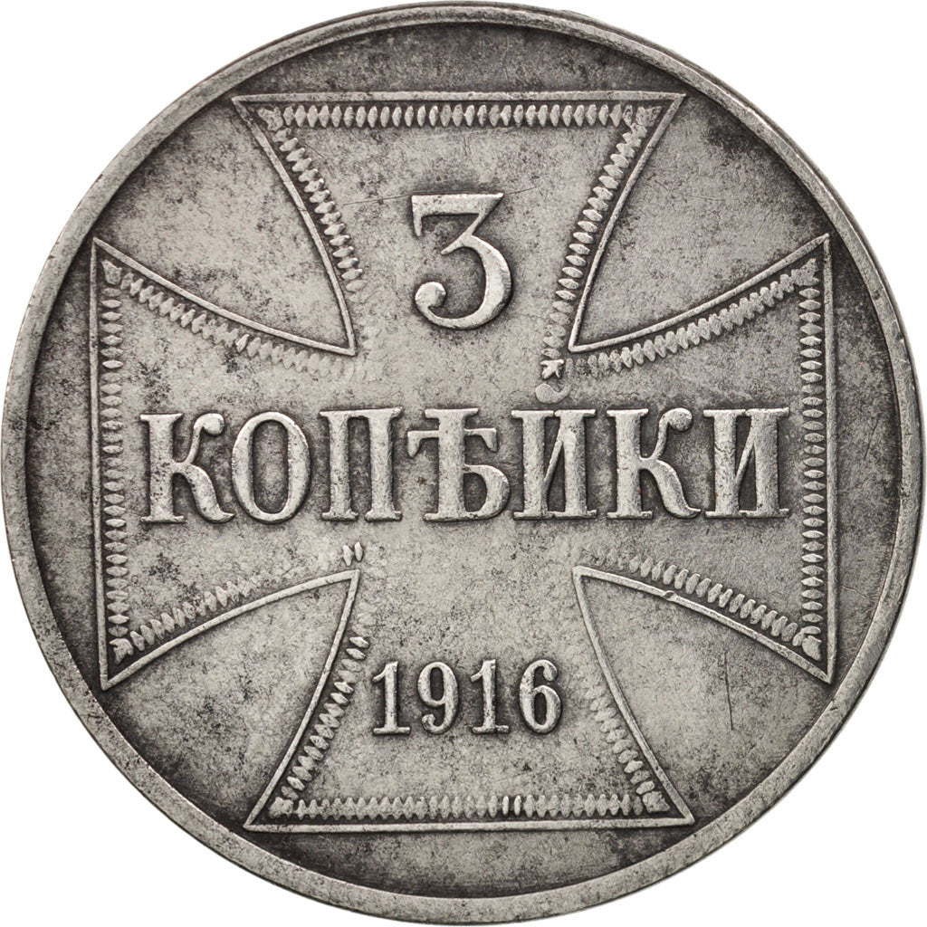 GERMANIA - IMPERO, Wilhelm II, 3 Kopeks, 1916, Hamburg, BB, Ferro, KM:23