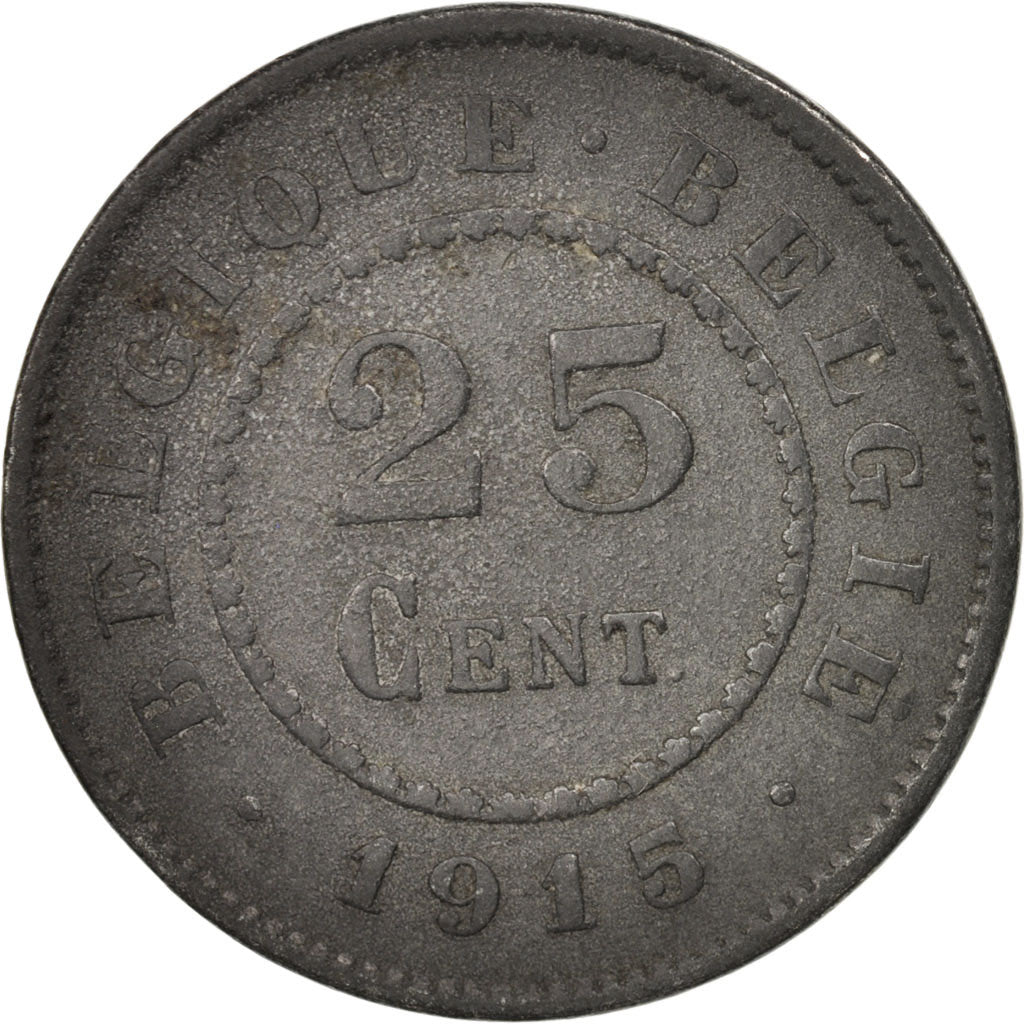 Monnaie, Belgique, 25 Centimes, 1915, TB+, Zinc, KM:82