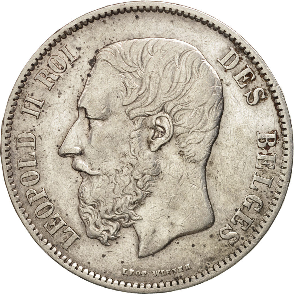 Belgio, Leopold II, 5 Francs, 5 Frank, 1871, BB, Argento, KM:24
