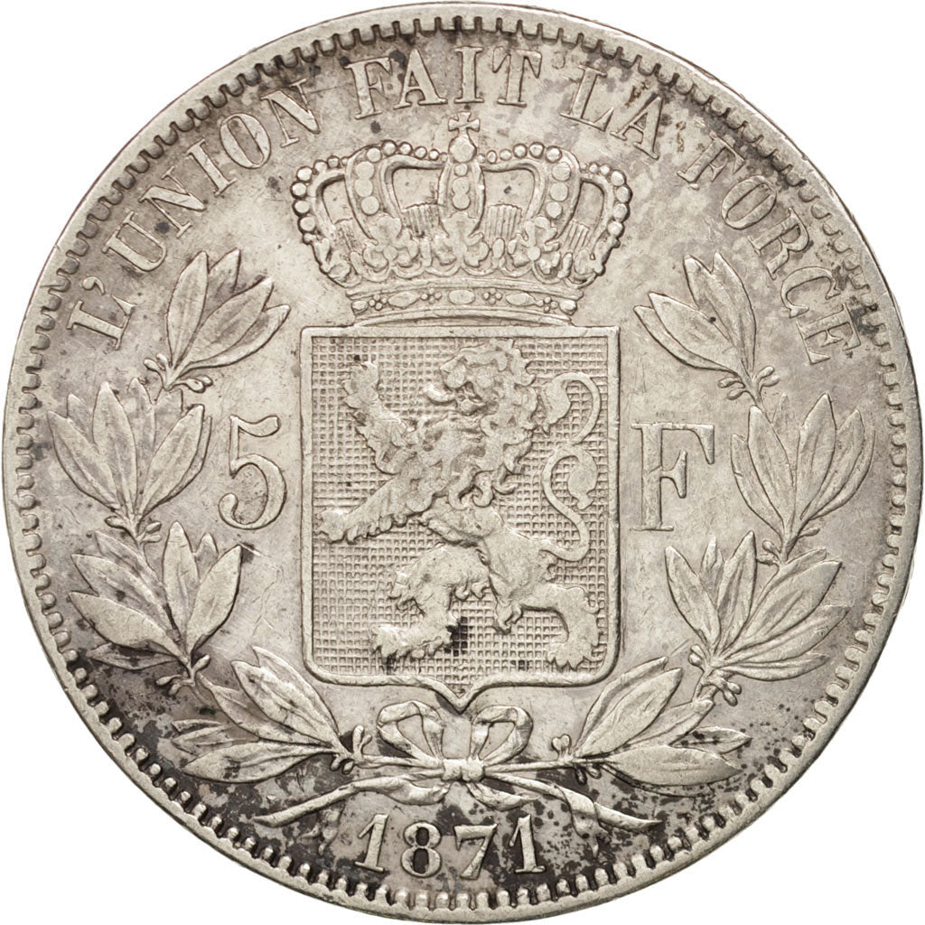 Belgio, Leopold II, 5 Francs, 5 Frank, 1871, BB, Argento, KM:24
