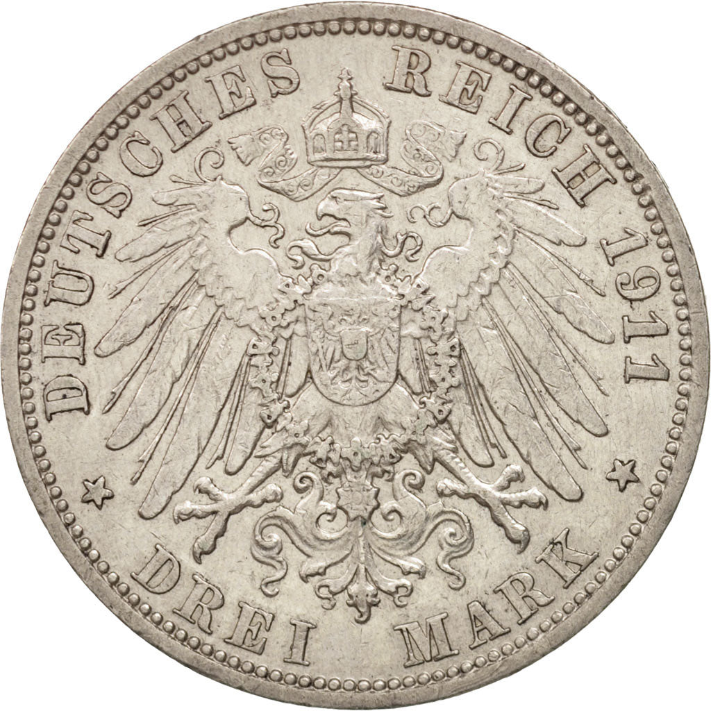 German States, PRUSSIA, Wilhelm II, 3 Mark, 1911, Berlin, EF(40-45), KM:527