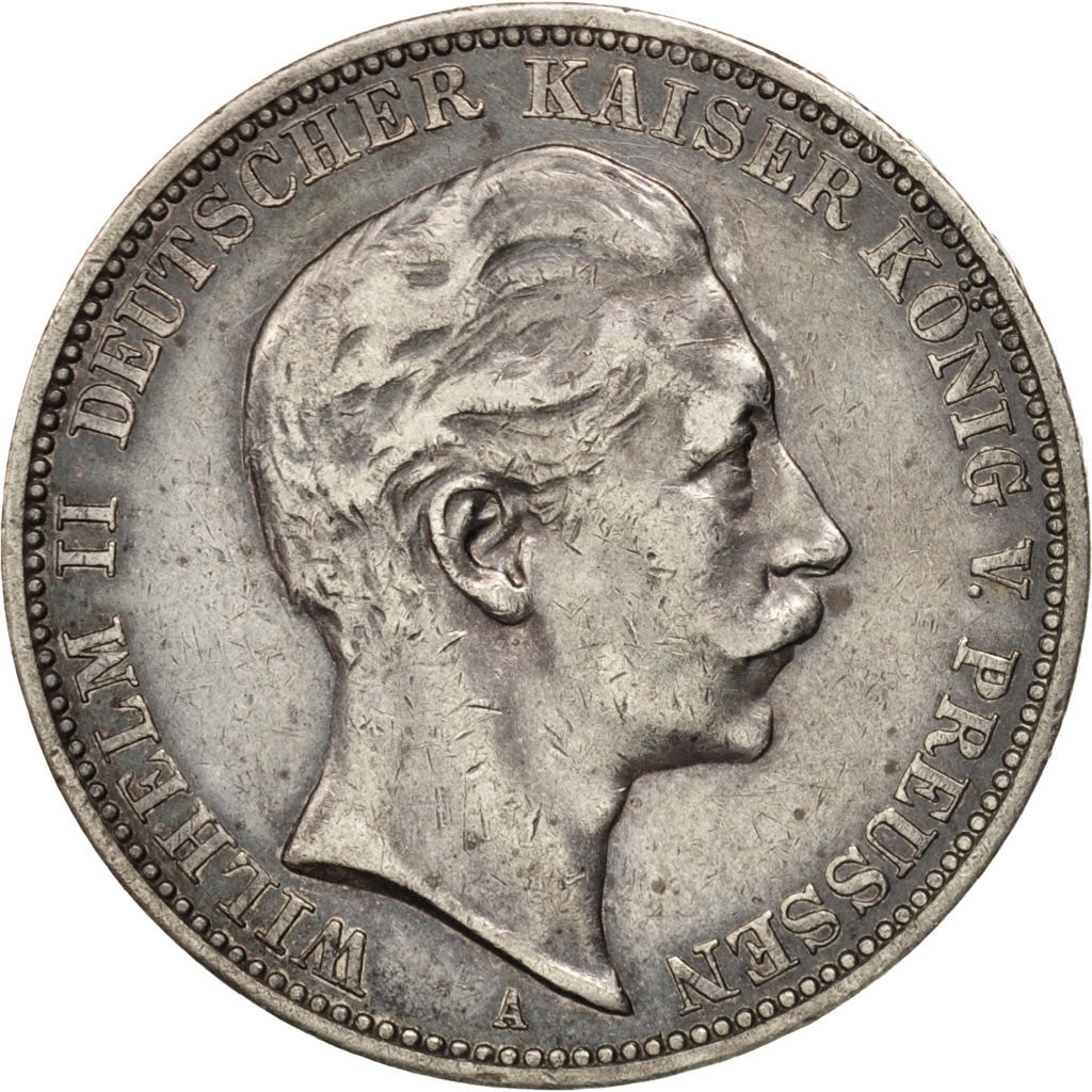 Stati tedeschi, PRUSSIA, Wilhelm II, 3 Mark, 1911, Berlin, BB, Argento, KM:527