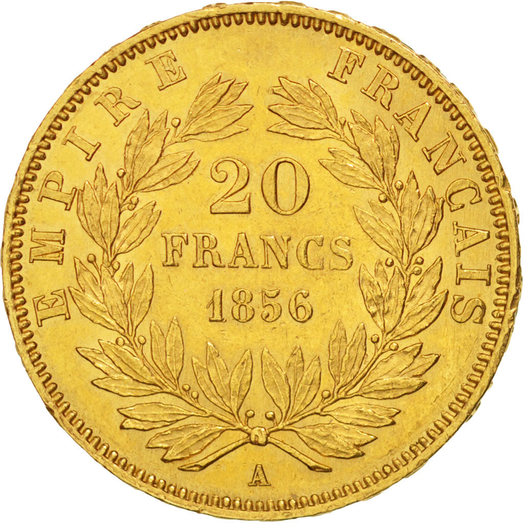 France, Napoleon III, 20 Francs, 1856, Paris, AU(55-58), Gold, KM:781.1