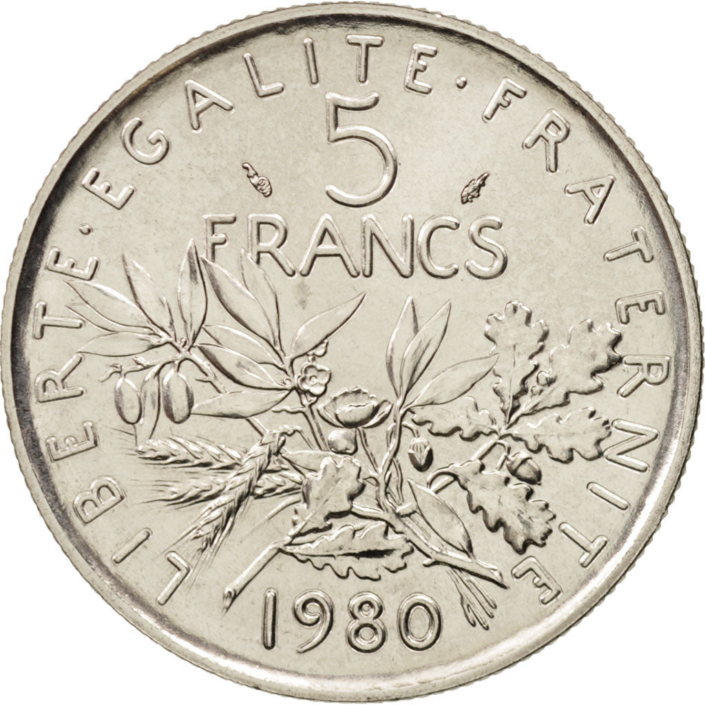 Francia, Semeuse, 5 Francs, 1980, Paris, SPL, Nichel placcato rame-nichel, KM...