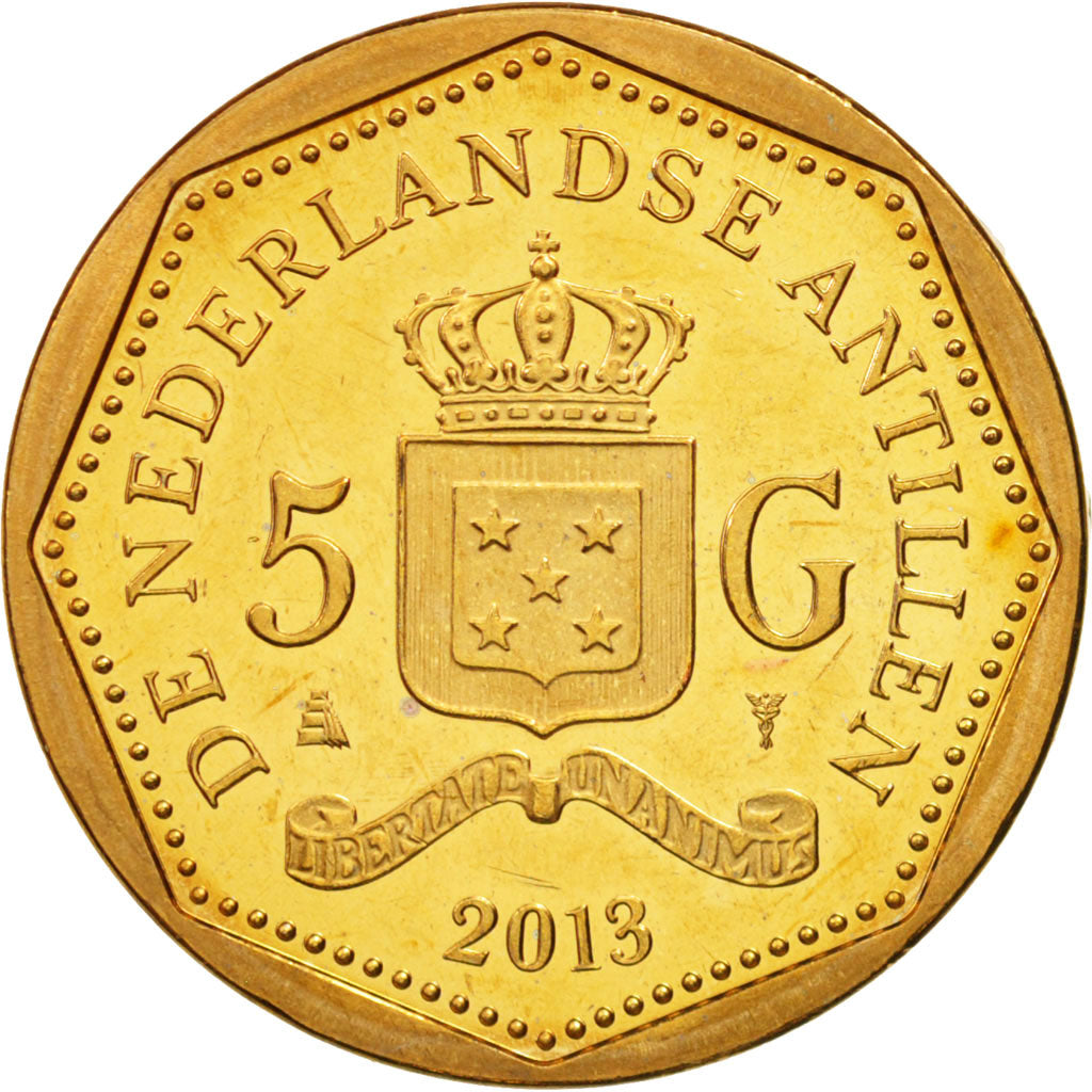 Monnaie, Netherlands Antilles, 5 Gulden, 2013, SPL, Brass plated steel