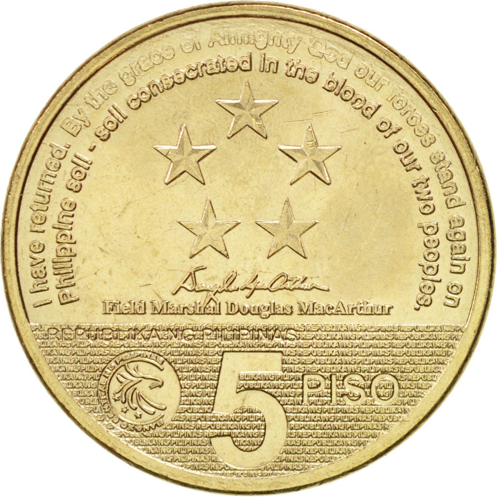 Philippines, 5 Piso, 2014, MS(63), Copper-nickel