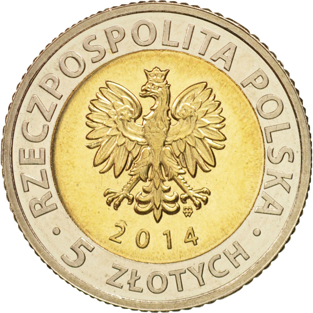 Moneda, Polonia, 5 Zlotych, 2014, SC, Bimetálico