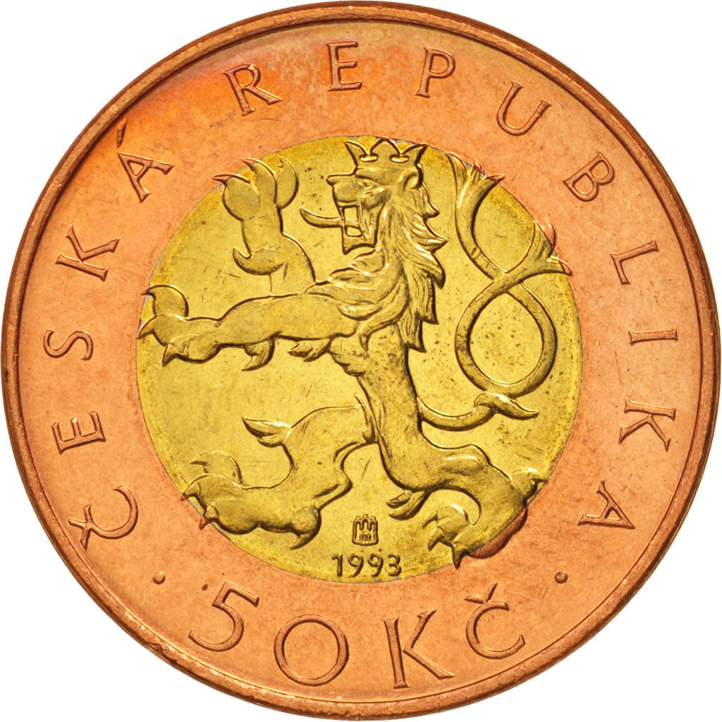 Coin, Czech Republic, 50 Korun, 1993, MS(63), Bi-Metallic, KM:1