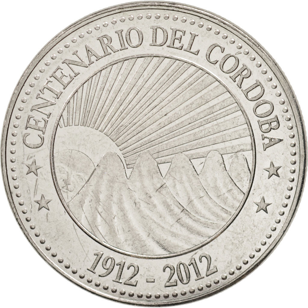 Moneda, Nicaragua, 5 Cordobas, 2012, MBC+, Níquel chapado en hierro, KM:111