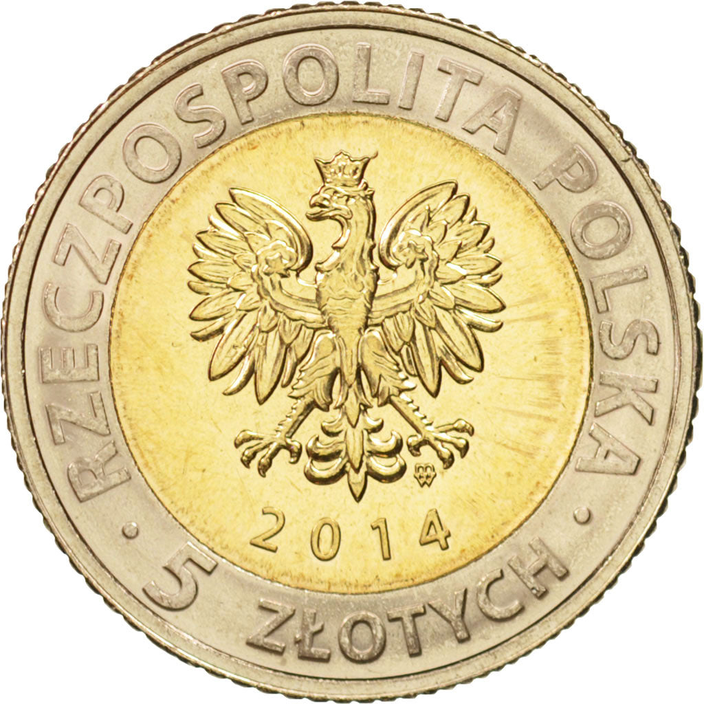 Coin, Poland, 5 Zlotych, 2014, MS(63), Bi-Metallic