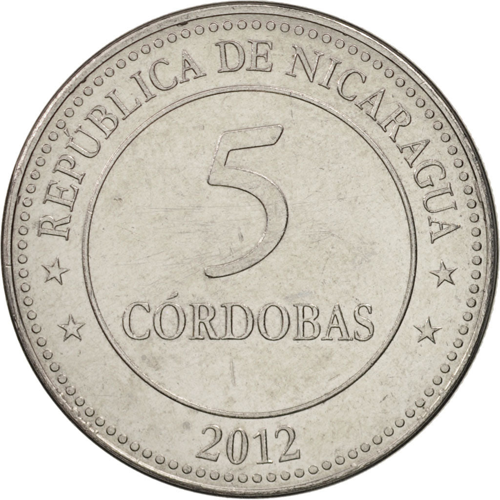 Moneda, Nicaragua, 5 Cordobas, 2012, EBC, Níquel chapado en hierro, KM:111