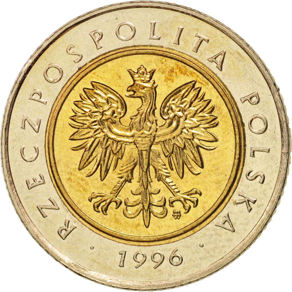 Münze, Polen, 5 Zlotych, 1996, Warsaw, UNZ, Bi-Metallic, KM:284