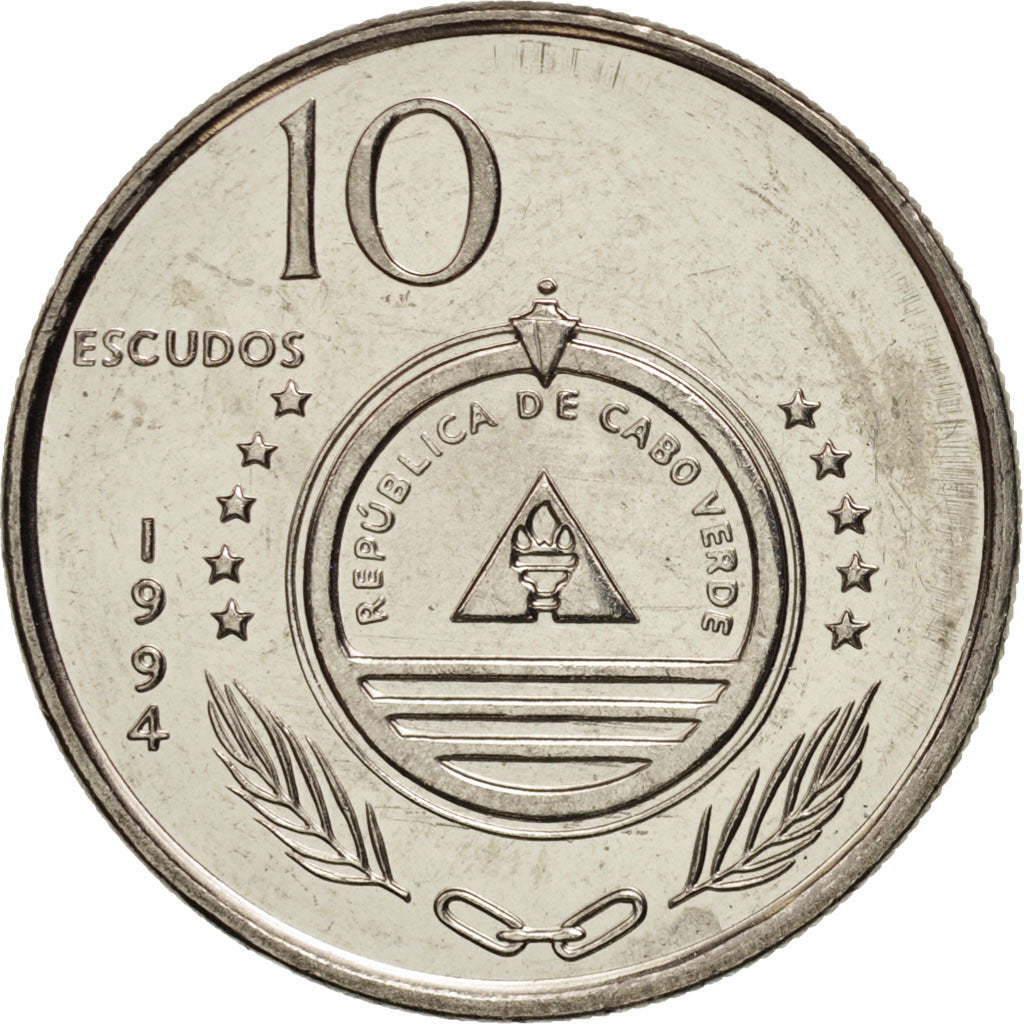 Cape Verde, 10 Escudos, 1994, UNZ, Nickel plated steel, KM:29