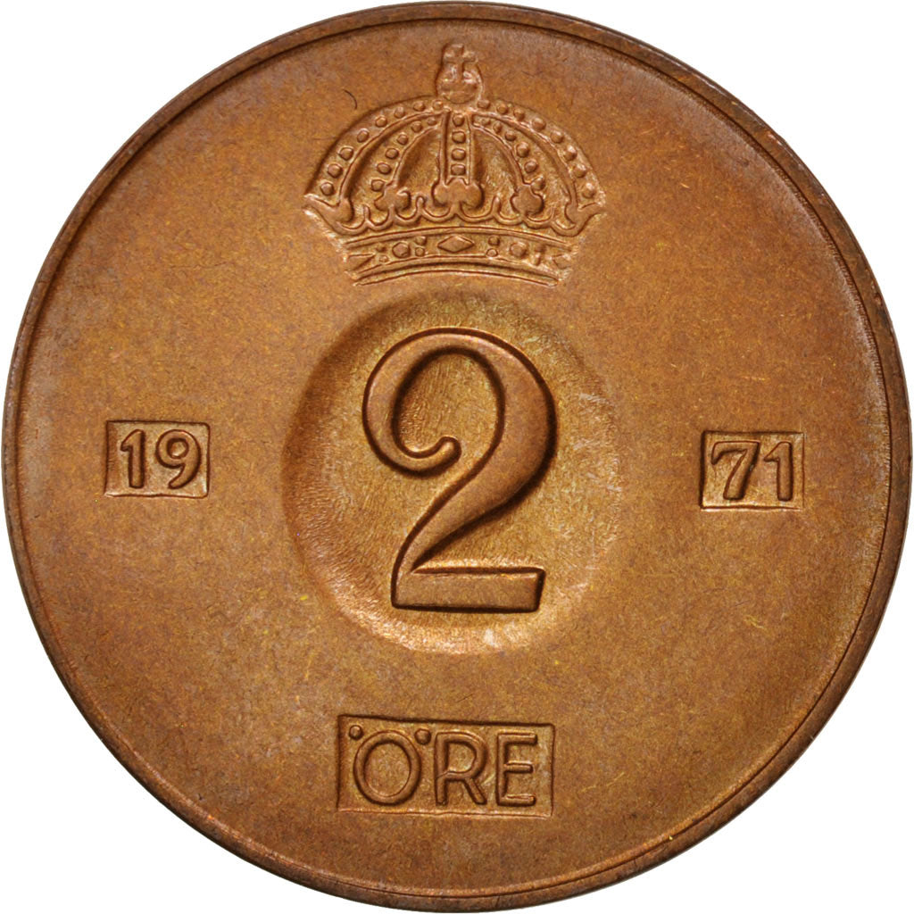 Moneta, Svezia, Gustaf VI, 2 Öre, 1971, SPL, Bronzo, KM:821