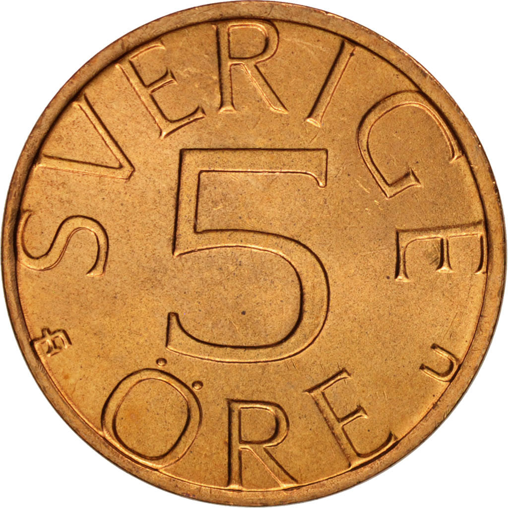 Monnaie, Suède, Carl XVI Gustaf, 5 Öre, 1976, SPL, Bronze, KM:849