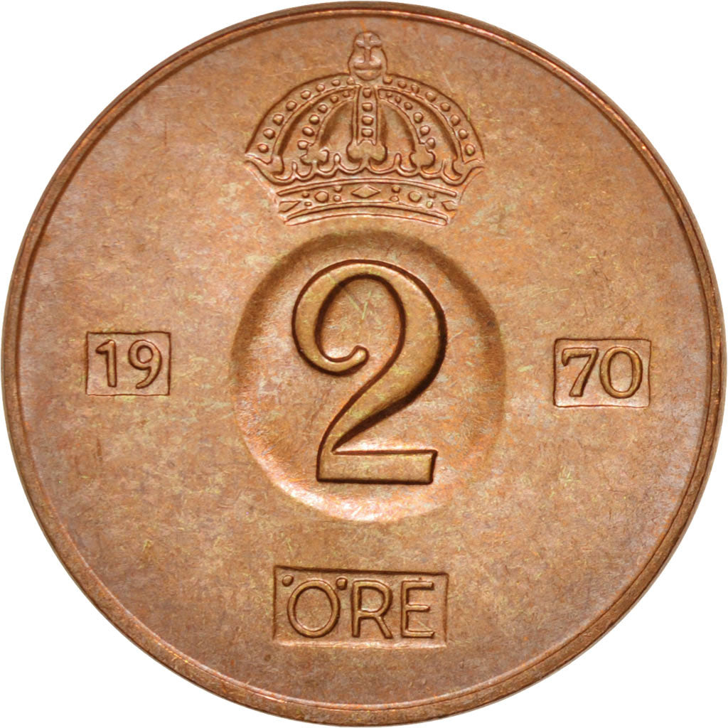 Moneta, Svezia, Gustaf VI, 2 Öre, 1970, SPL, Bronzo, KM:821