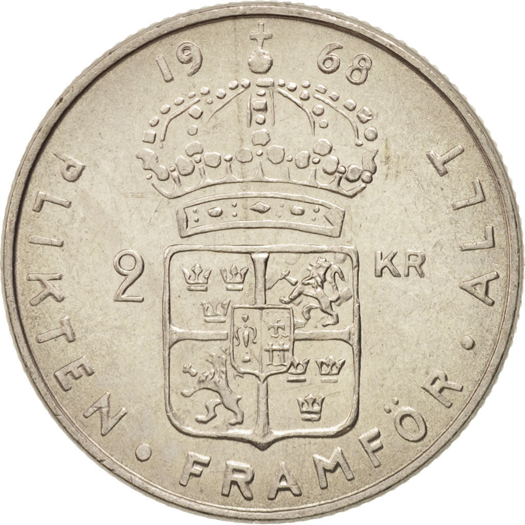 Schweden, Gustaf VI, 2 Kronor, 1968, UNZ, Copper-nickel, KM:827a