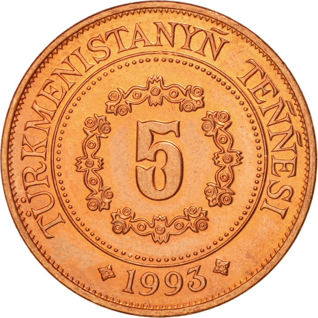 Turkmenistan, 5 Tenge, 1993, SPL, Acciaio placcato rame, KM:2