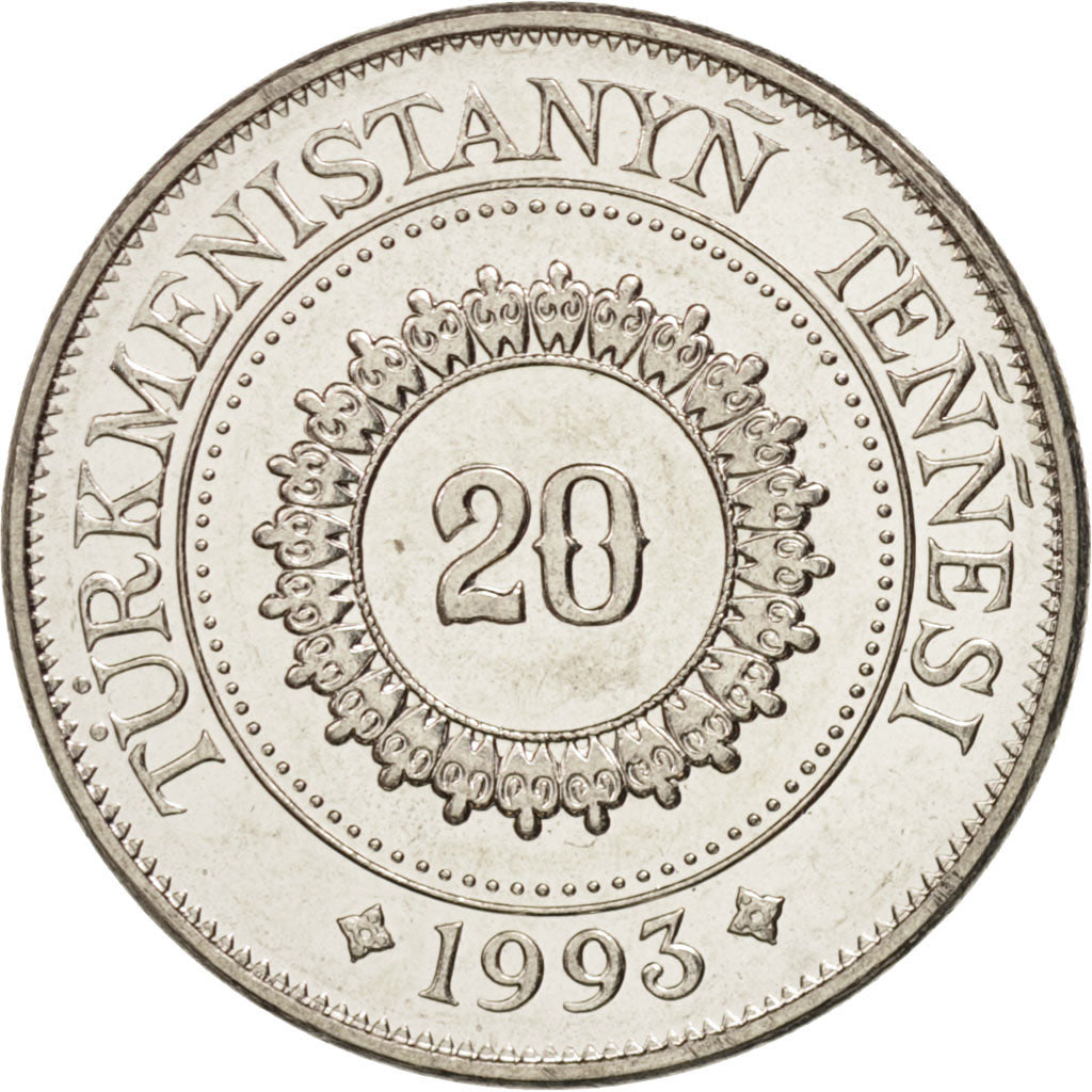 Turkmenistan, 20 Tenge, 1993, UNZ, Nickel plated steel, KM:4
