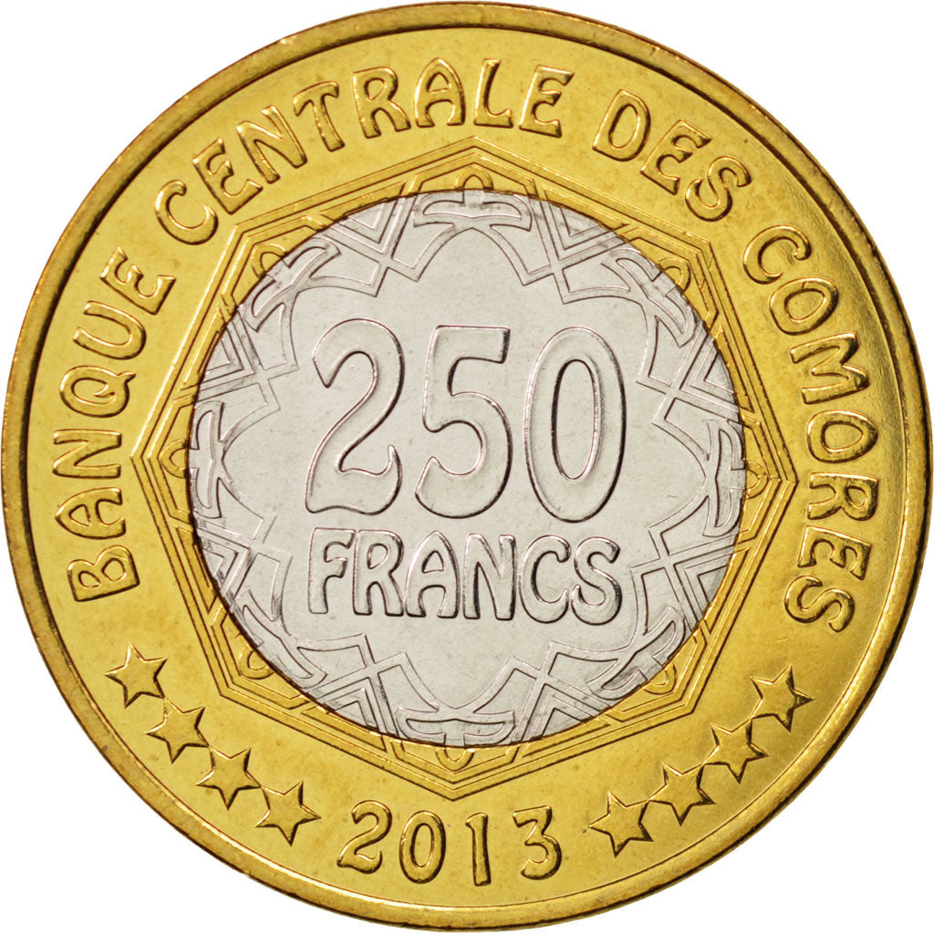 Moneda, Comoras, 250 Francs, 2013, Paris, SC, Bimetálico