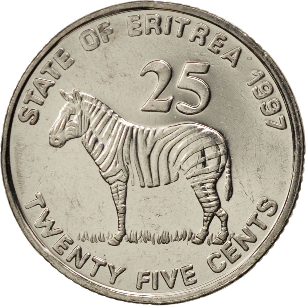Eritrea, 25 Cents, 1997, SPL, Acciaio ricoperto in nichel, KM:46