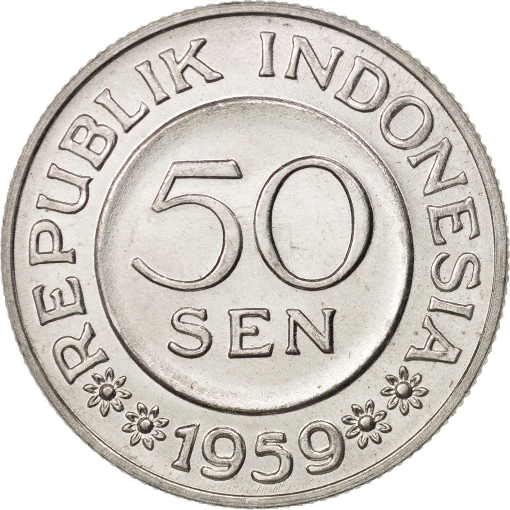 Münze, Indonesien, 50 Sen, 1959, UNZ, Aluminium, KM:14
