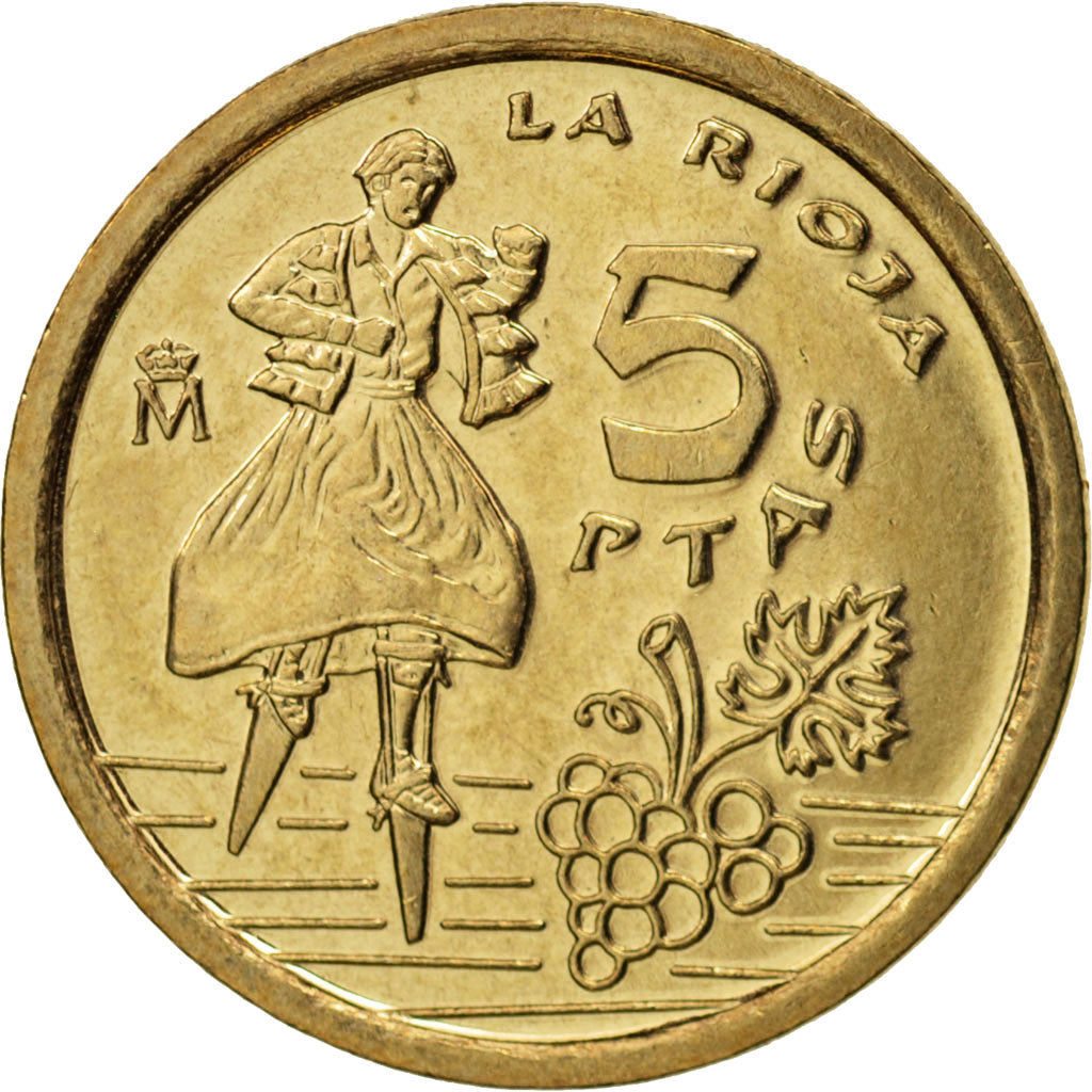 Moneta, Spagna, Juan Carlos I, 5 Pesetas, 1996, Madrid, SPL, Alluminio-bronzo