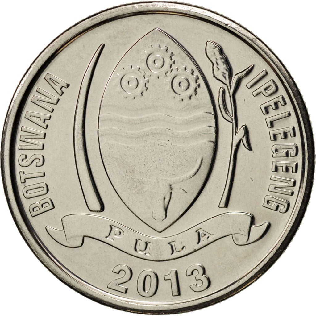 Munten, Botswana, 10 Thebe, 2013, UNC-, Nickel plated steel